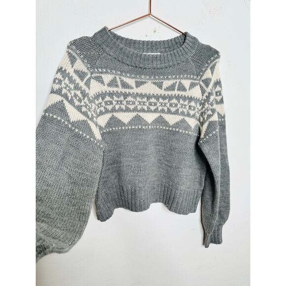 MARISSA WEBB Gray Geometric Knit Wool Blend Crewneck Nordic Sweater size Medium - Picture 5 of 11